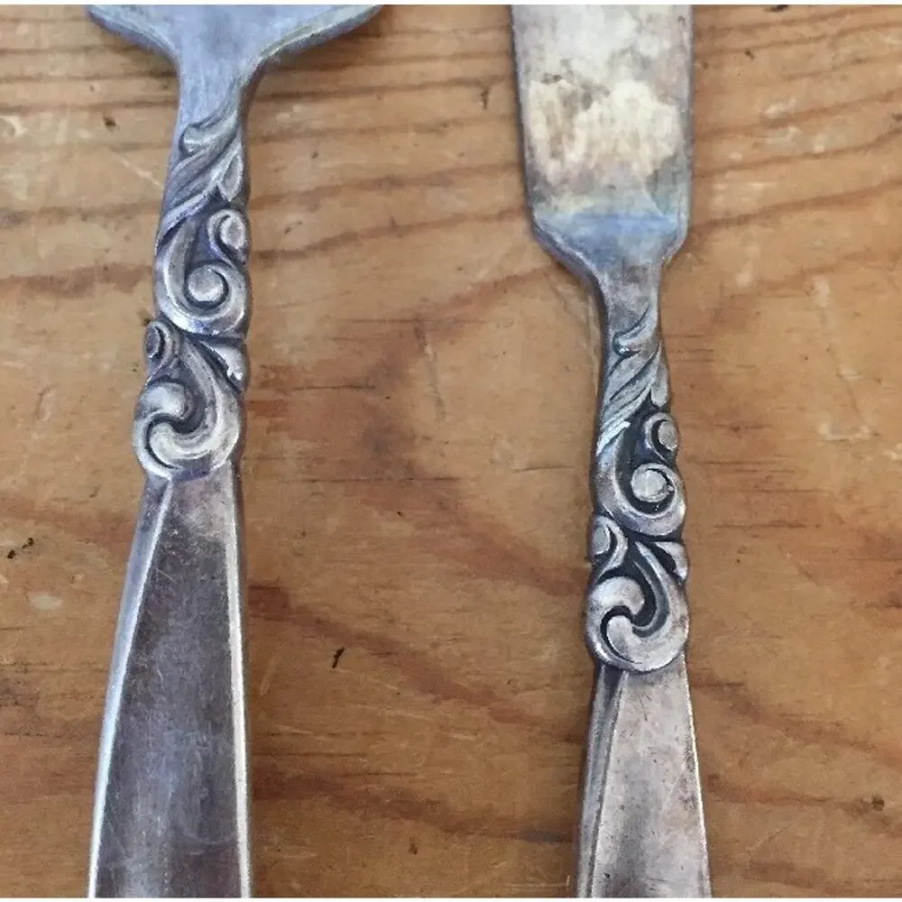Vintage Oneida South Seas Silverplate Flatware Fork + Butter Spreader Knife